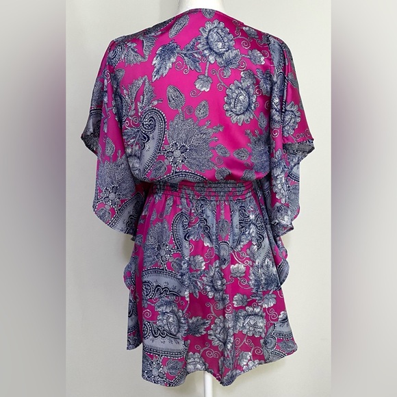 Freshine Womens M Purple Floral Paisley Satin Tunic Top Boho Coastal Cowgirl - Picture 6 of 13